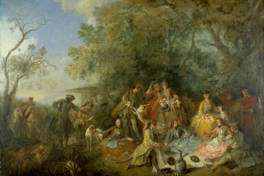 Nicolas Lancret: Déjeuner et repos de chasse, Mahlzeit und Pause während der Jagd, 1738 © SPSG / Foto: Wolfgang Pfauder