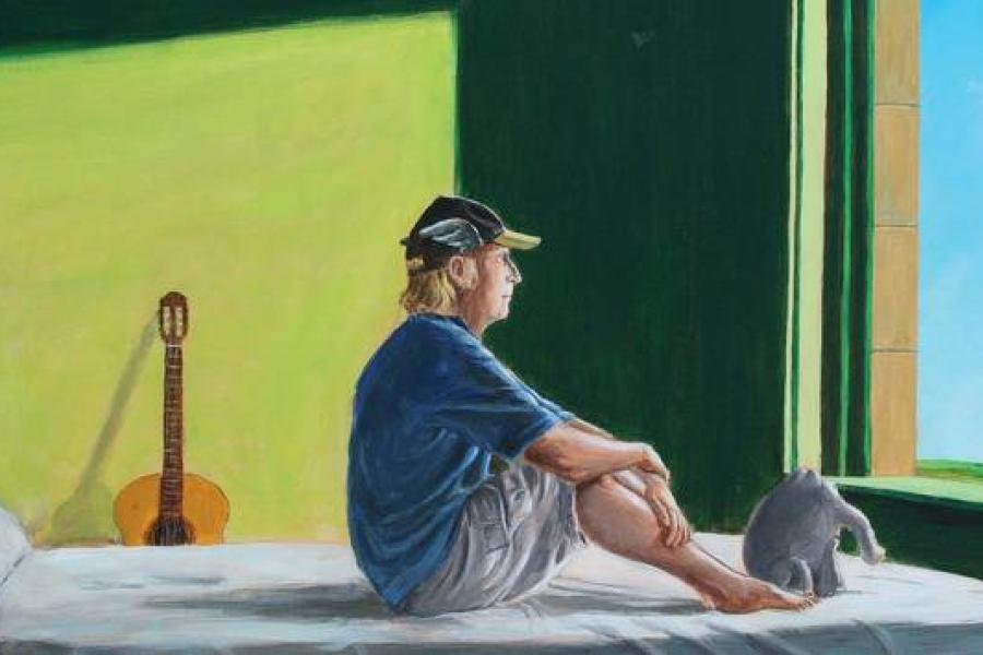 Otto Waalkes nach Edward Hopper, Sitting in the Morning Sun, 2018, Acryl auf Leinwand, 60 x 90 cm, Leihgabe der Walentowski Galerien, © Otto Waalkes