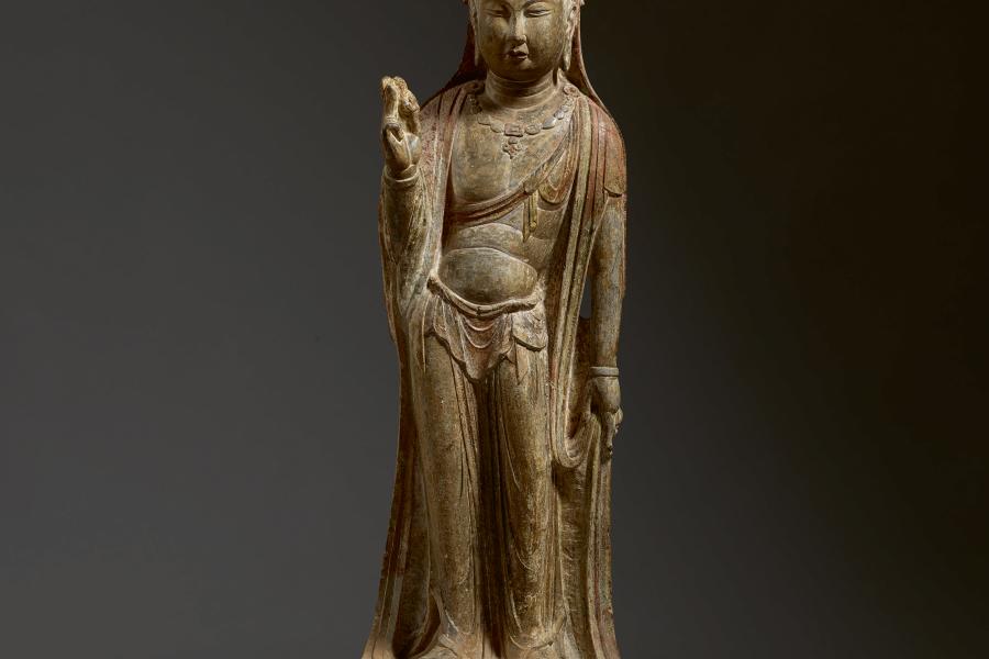 Lot 8 An Exceptional Large Limestone Figure of a Bodhisattva  Tang Dynasty Height 39 1/2 in., 100 cm Estimate $1.5/2.5 million Sold for $4,335,000