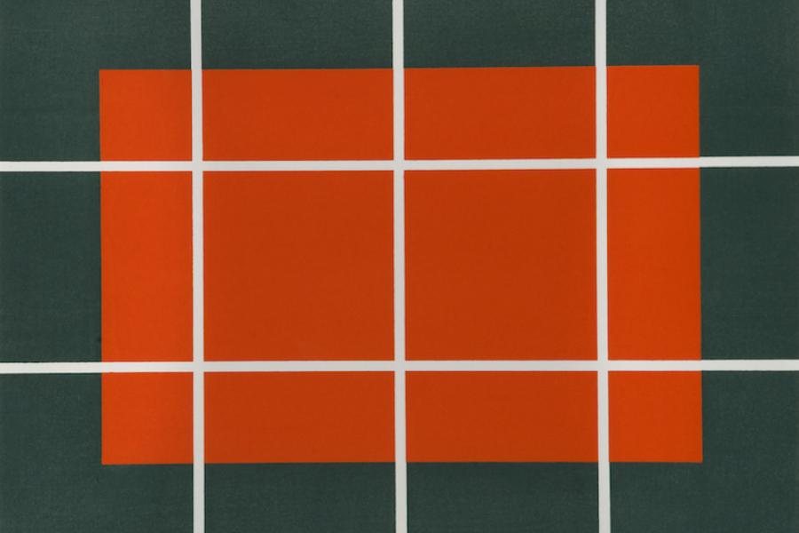 Donald Judd, Ohne Titel, 1992-93 Holzschnitt in Orange und Blau auf Japanpapier Echizen kozo, 57,9 x 80 cm © Stedelijk Museum Amsterdam, Amsterdam