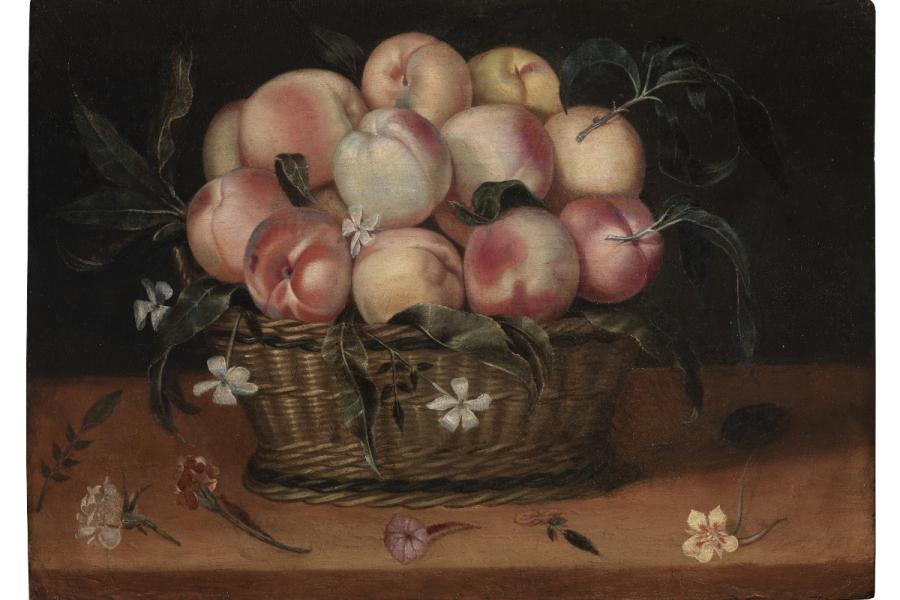 Carlo Orsi-Trinity Fine Art Fede Galizia (Milan or Trento 1578-Milan 1630) Basket with peaches, jasmine, a rose and a carnation Oil on panel 34 x 47 cm