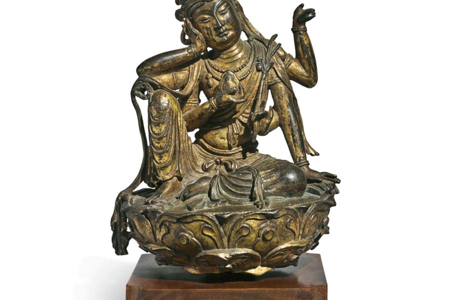 Lot 553 Property of a Missouri Private Collector A Gilt-Bronze Figure of Cintamanicakra Avalokiteshvara Late Tang Dynasty / Five Dynasties Estimate: $60/80,000 Sold for $2,060,000