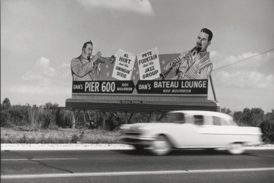 William Claxton Al Hirt & Pete Fountain, Billboard sign, near New Orleans 1960_copyright William Claxton courtesy Galerie Bene Taschen