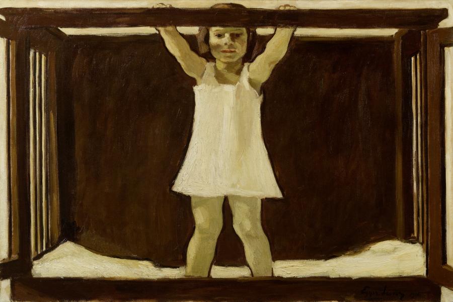 Albin Egger-Lienz, Die Tochter des Künstlers Ila im Kinderbettchen, 1916; 86,5 x 133 cm, Öl auf Leinwand  © Leopold Privatsammlung