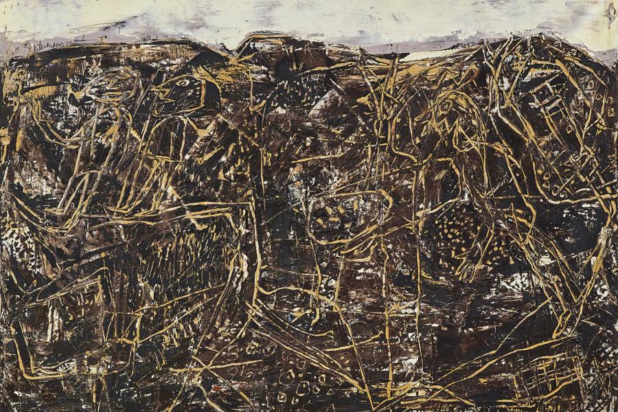 Jean Dubuffet (1901 - 1985) Bon Espoir (Paysage avec personnages), 1955, Öl auf Leinwand, 89 x 116 cm, erzielter Preis € 735.400