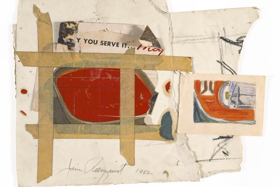 James Rosenquist Source and Preparatory Study for In the Red, 1962 Cropped magazine advertisement, paper, pencil, crayon, paint and masking tape, with adventitious marks, on paper 23.5 x 31.6 cm (9 1⁄4 x 12 1⁄2 in.) Photo: Peter Foe