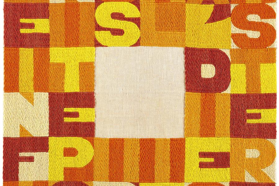 Lot 5 Alighiero Boetti Le Infinite Possibilità Di Esistere embroidery on textile 13 1/2 by 13 7/8 in. 34.5 by 35 cm. Estimate $50/70,000