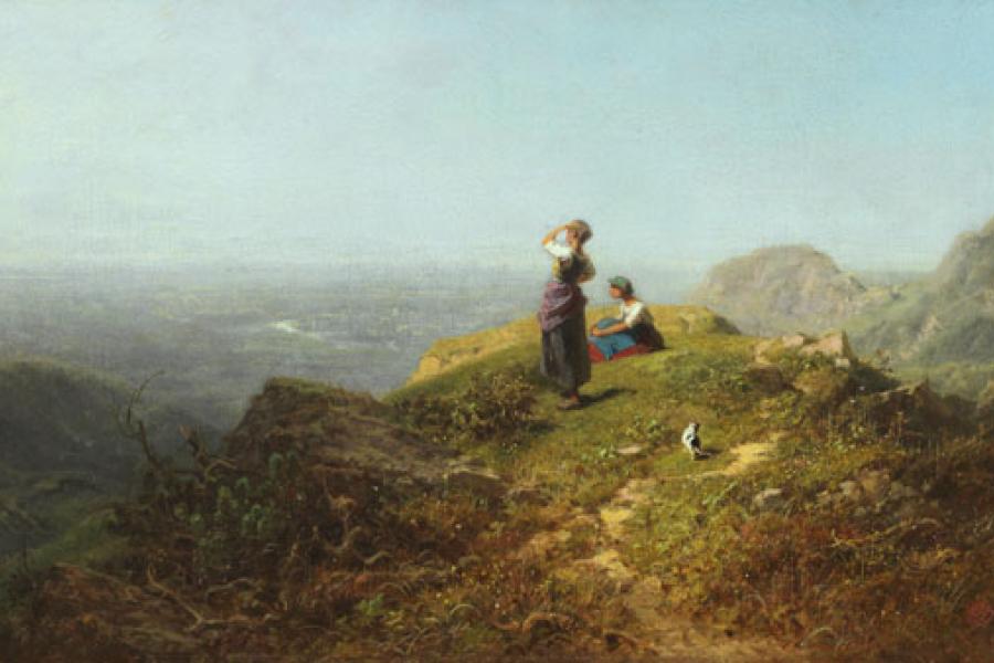 119002241 CARL SPITZWEG Blick ins Tal (Zwei Mädchen auf einer Alpe), Um 1860. Öl auf Leinwand Schätzpreis: € 50.000 - 70.000