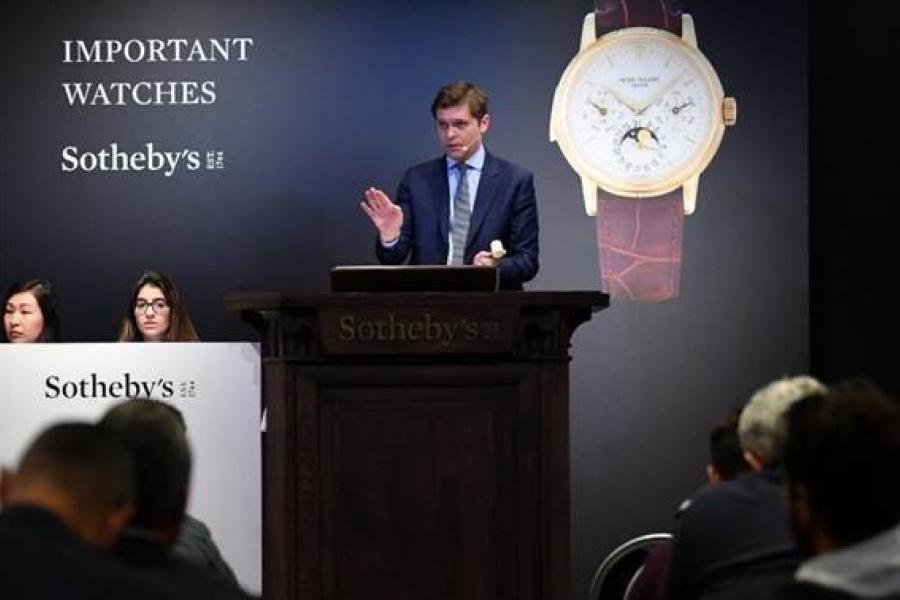 Sam Hines auctioneering during the Important Watches sale, 12 November 2019