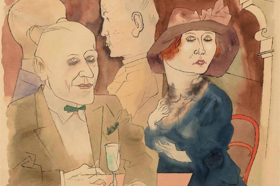 George Grosz (1893-1959),  Im Café, 1922, Aquarell, Feder, Tusche auf Papier, Galerie Brockstedt, Berlin © Estate of George Grosz, Princeton N.J. / VG Bild-Kunst, Bonn 2019