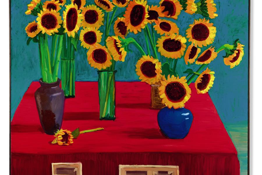 Image caption: David Hockney 30 Sunflowers Oil on canvas 182.9 x 182.9 cm Estimate upon request (c)  sothebys.com