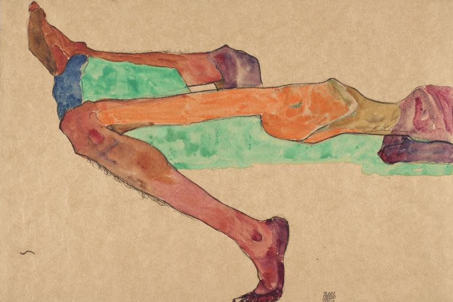 Egon Schiele, Liegender männlicher Akt, 1910, Aquarell und Bleistift auf Papier, 310 x 430 mm