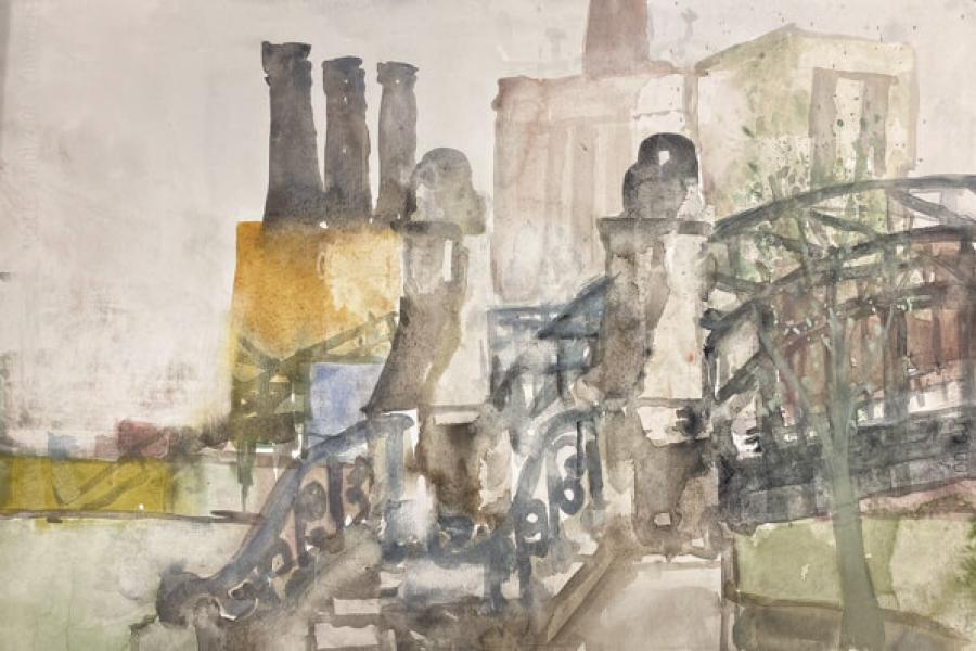 Rudolf Hradil Siemensbrücke, Berlin Aquarell, 1986