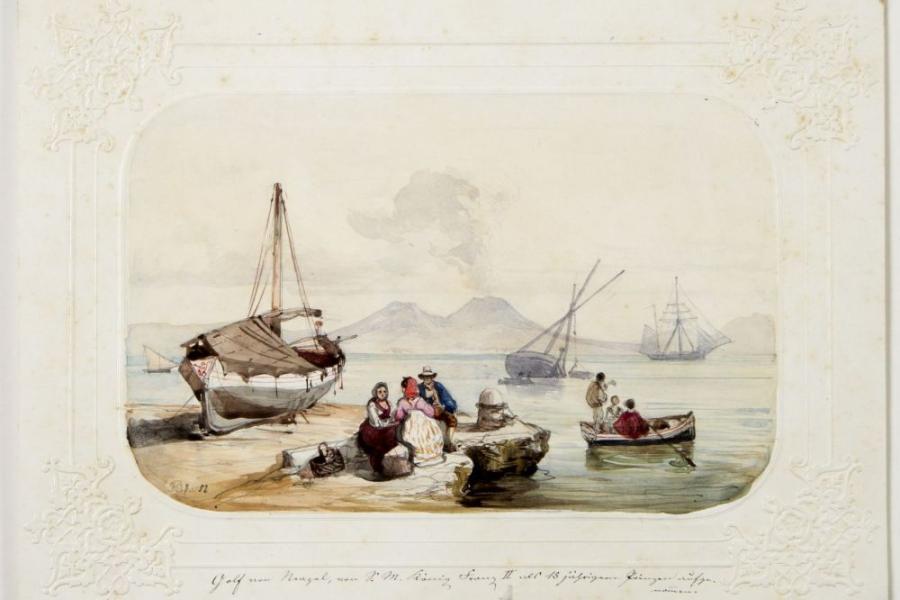 Bourbon, Franz Maria von.  1836 Neapel - Arco 1894 Personen im Hafen mit Blick auf den Vesuv.  Aufrufpreis:	4.000 EUR