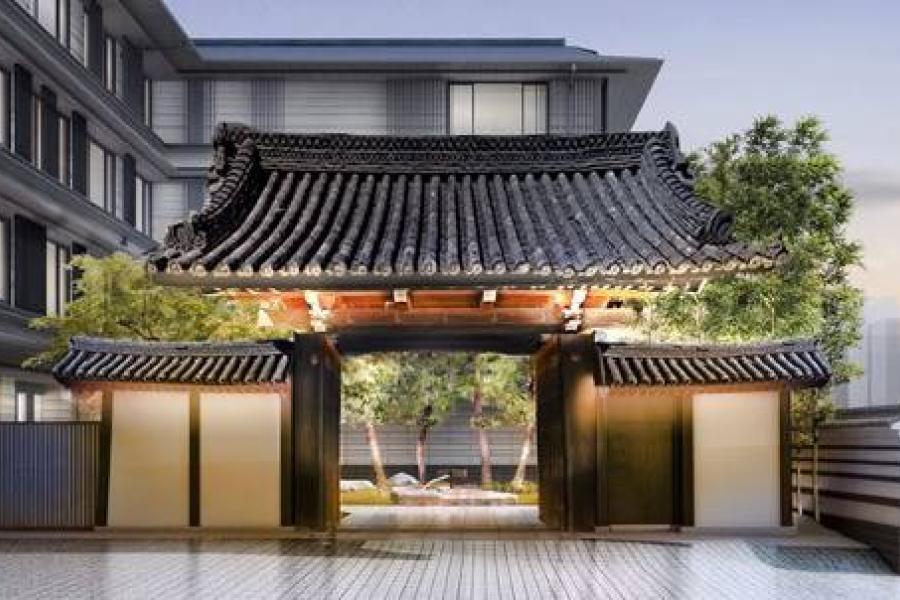 Entrance to Hotel The Mitsui showing the original gate