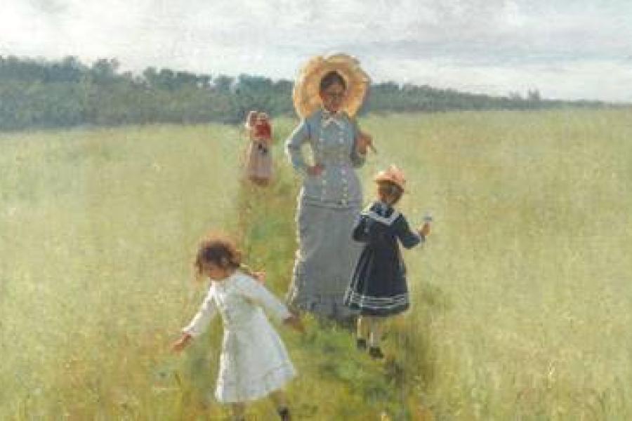 Ilja Repin, Auf dem Feldweg. Wera Repina mit ihren Kindern, 1879, Öl auf Leinwand, 61.5 х 48 cm. Staatliche Tretjakow-Galerie, Moskau