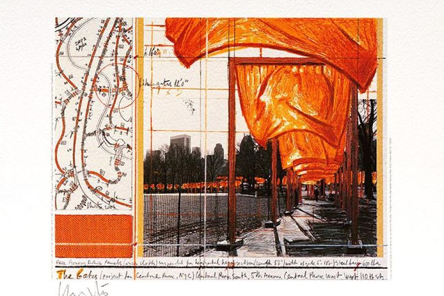 Bild 37: Christo, the gatesXV, Farboffsetlithografie, signiert, 1992, 40&30 cm. 450 € gerahmt mit Mirogardglas UV 70=550 €