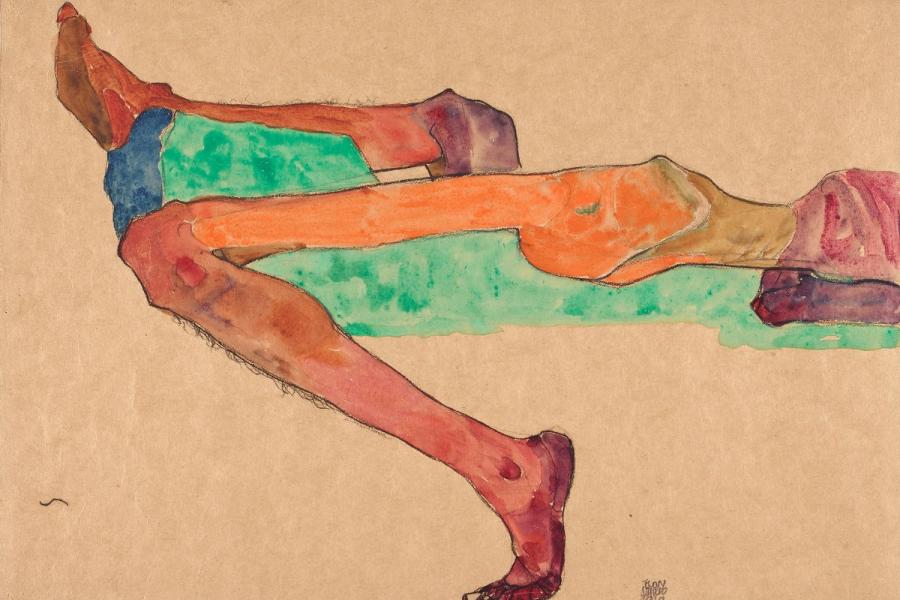 Egon Schiele, Liegender männlicher Akt, 1910, Aquarell und Bleistift auf Papier, 310 x 430