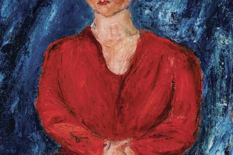 Chaim Soutine (1893 - 1943) La femme en rouge au fond bleu, 1928, Öl auf Leinwand, 75,5 x 54,9 cm, erzielter Preis € 1.811.555