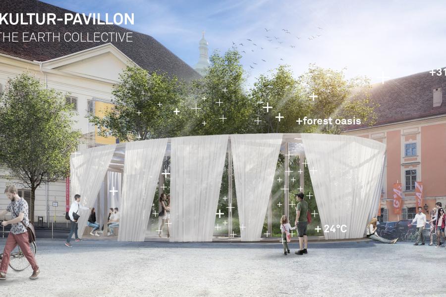 Breathe Earth Collective – Klima-Kultur-Pavillon Breathe Earth Collective, Visualisierung Klima-Kultur-Pavillon (Graz 2021) © Breathe Earth Collective