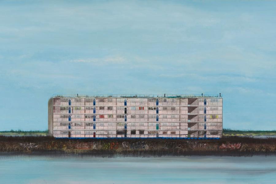 Jock McFadyen RA, Pink Flats, 2006. Oil on canvas. 152 x 331 cm. © Jock McFadyen RA.