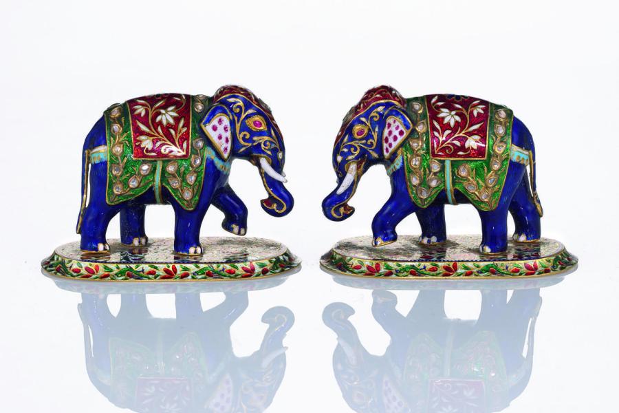 A pair of jewelled gold and enamel elephants, Jaipu… £2,000-3,000)