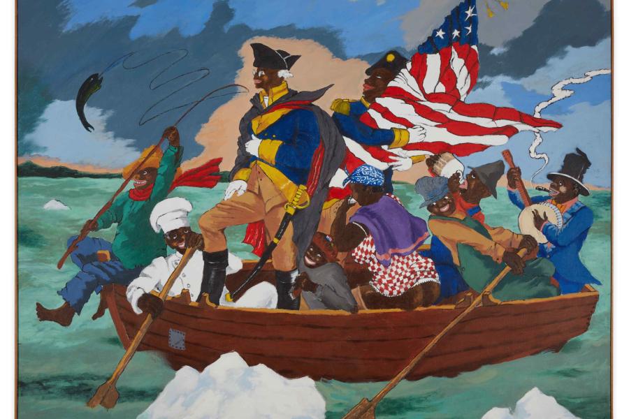 N10682, Robert Colescott, George Washington Carver Crossing the Delaware - Page from an American History Textbook