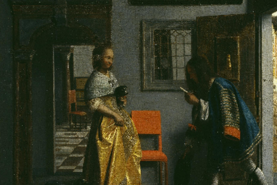 Pieter de Hooch (1629 – um 1679) Der Liebesbote, um 1670 Öl auf Leinwand, auf Holz aufgezogen, 57 x 53 cm © Hamburger Kunsthalle / bpk Foto: Elke Walford