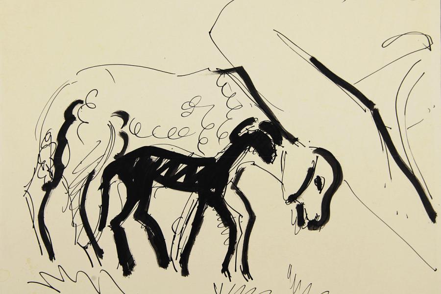 Ernst Ludwig Kirchner, Schaf und Lamm, 1927, Feder und Pinsel in Tusche, 27,9 x 35,2 cm