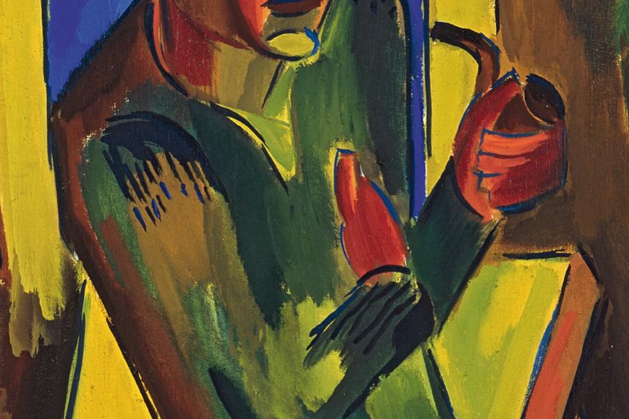 Karl Schmidt-Rottluff Junger Mann mit Pfeife, um 1920 Öl auf Leinwand Kunstsammlungen Chemnitz – Kunstsammlungen am Theaterplatz Der Ankauf wurde gefördert von der Beauftragten der Bundesregierung für Kultur und Medien, der Sächsischen Landesstelle für Museumswesen sowie der Stadt Chemnitz © VG Bild-Kunst, Bonn 2022