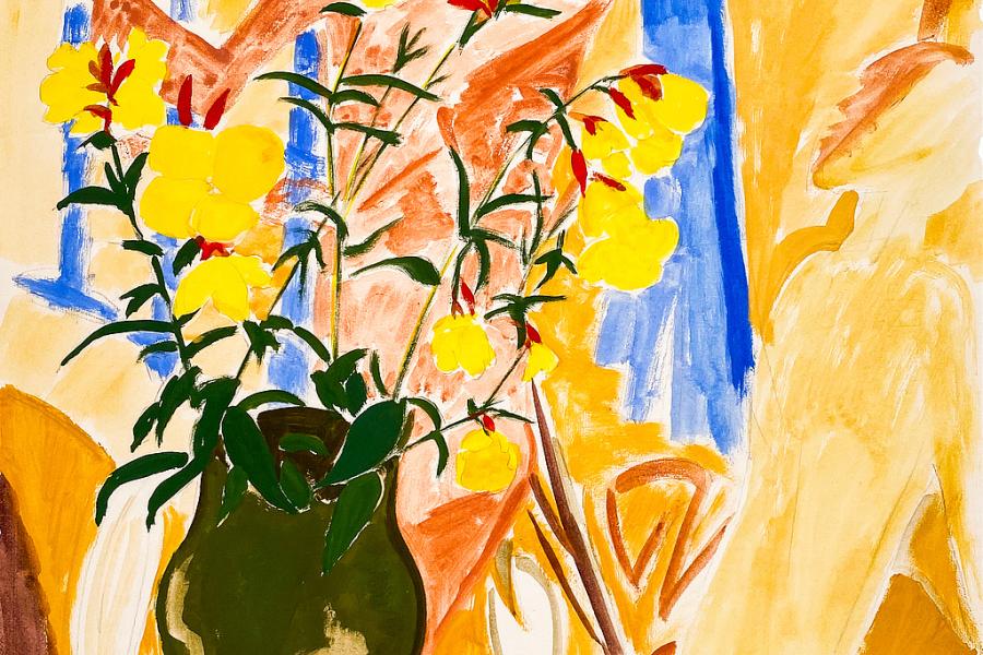 Erich Heckel, Blüten vor bemalter Wand