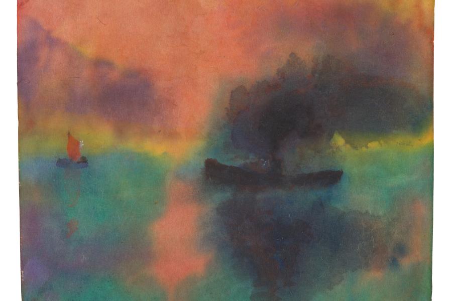 Lot 4 Emil Nolde - Abendmeer mit Segelboot und Dampfer Schätzpreis 120.000 € - 150.000 €