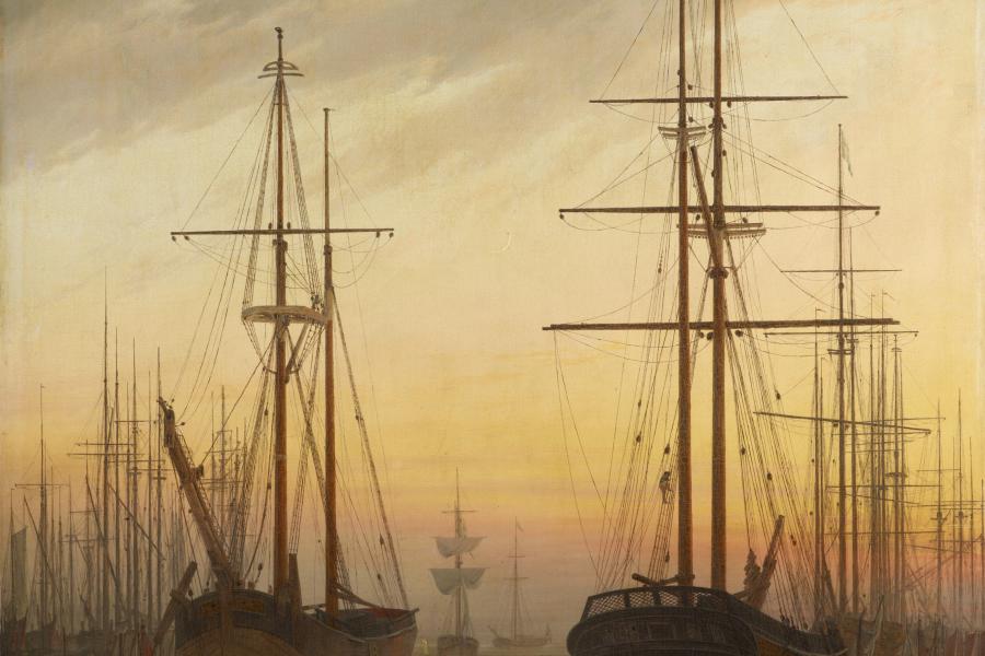 Caspar David Friedrich: Hafen, 1815/1816, Öl auf Leinwand © SPSG / Wolfgang Pfauder