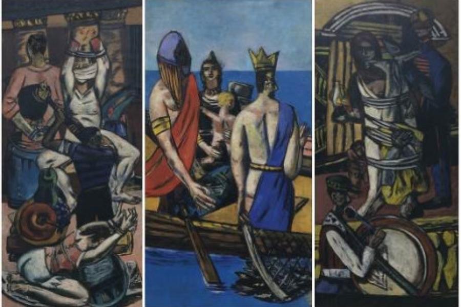 Max Beckmann  Departure, 1932-35  Öl auf Leinwand, Triptychon, Mittelbild 215,3 x 115,2 cm, Seitenbilder 215,3 x 99,7 cm  Museum of Modern Art, New York © 2022. Digital image, The Museum of Modern Art, New York/Scala, Florence