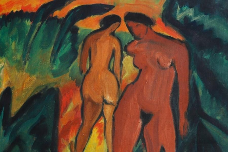 Karl Schmidt-Rottluff, Zwei Akte im Grünen, 1913 (Detail), Kunstmuseum Ravensburg, Dauerleihgabe Sammlung Süddeutschland, © VG Bild-Kunst, Bonn 2022