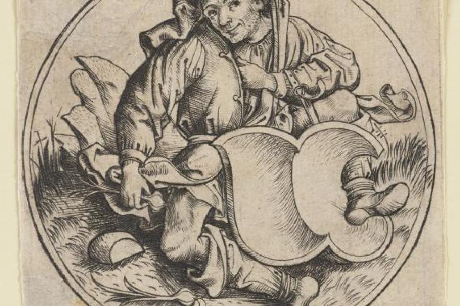 Meister b(x)g, Der Bauer mit dem leeren Schild und dem Knoblauch, um 1480