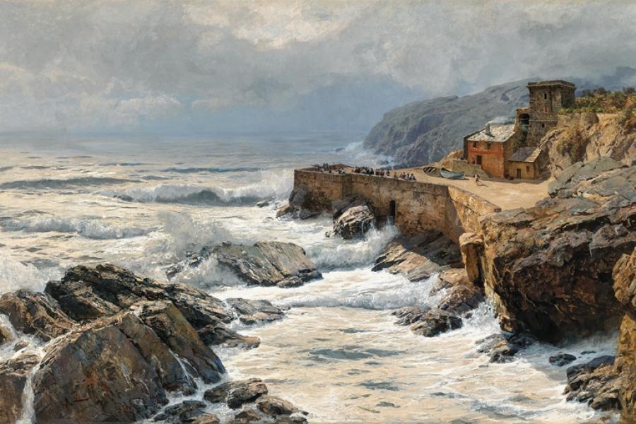 Alfred Zoff, Riviera, Brandung bei Boccadasse, 1889, signiert, datiert A. Zoff. Karlsruhe 1889, Öl auf Leinwand, 100 x 161 cm, erzielter Preis € 115.200