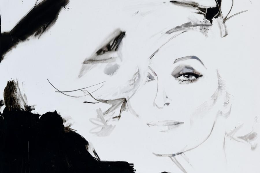 David Downton (1959 -) Carmen 2003 Gouache & ink on triacetate laid on paper 20 7/8 x 15 7/8 in. • 53.3 x 40.6 cm Signed,   Gray M.C.A