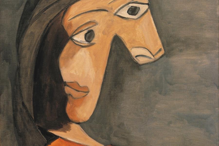 PABLO PICASSO, Die orangefarbene Bluse – Dora Maar [Le corsage orange – Dora Maar], 21.04.1940 © Sammlung Würth, Foto: Volker Naumann, Schönaich © Succession Picasso/Bildrecht Wien, 2022