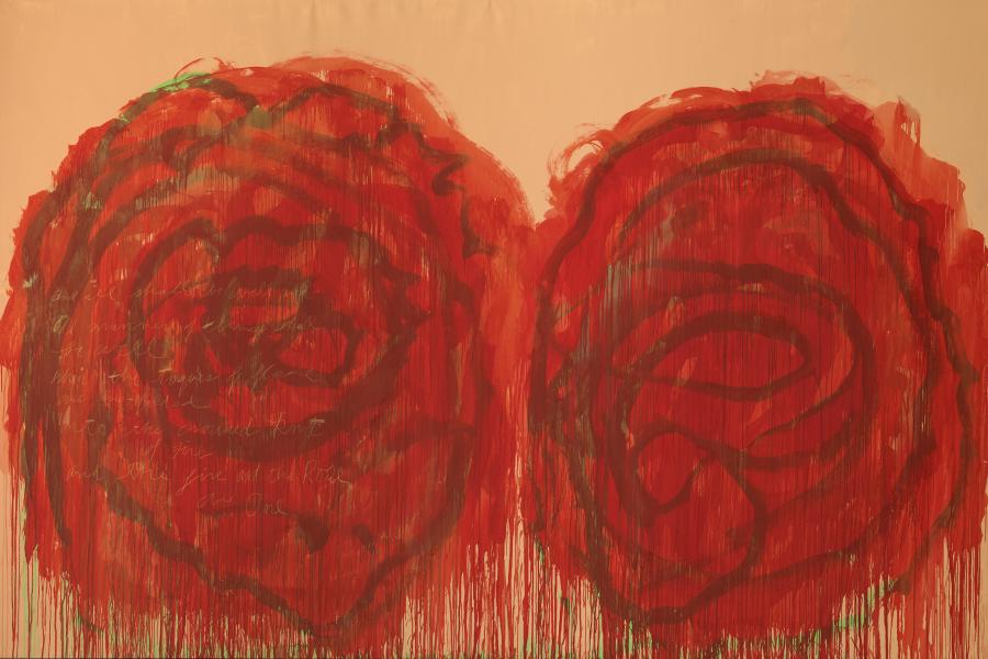 Cy Twombly, Untitled (Roses) (Detail), 2008. Udo und Anette Brandhorst Sammlung © Cy Twombly Foundation, Foto: Haydar Koyupinar, Bayerische Staatsgemäldesammlungen, Museum Brandhorst, München