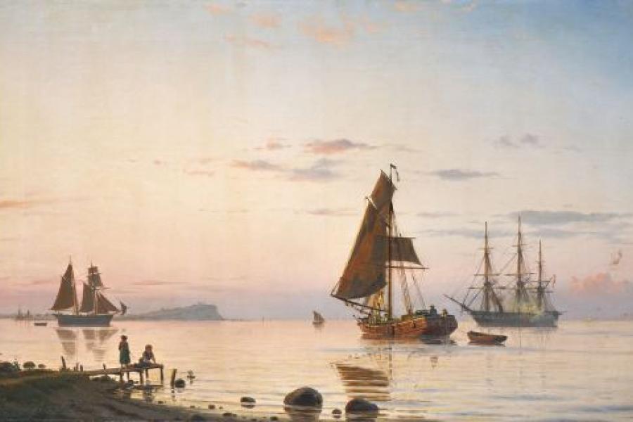 012   Christian Frederik Emil Eckardt, Segler im Abendlicht vor Samsø, Dänemark (?). 1863.  Schätzpreis 4.000 €