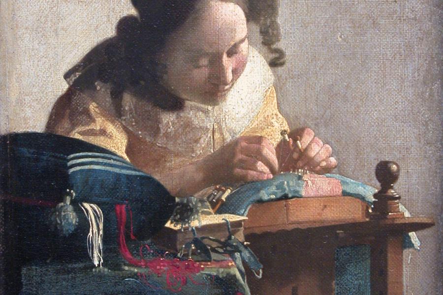 The Lacemaker, Johannes Vermeer, 1666–68, oil on canvas mounted on panel. Musée du Louvre, Paris