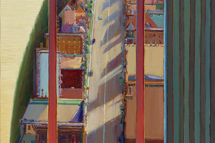 Wayne Thiebaud, Untitled (City View), 1993  Öl auf Leinwand, 50,8 x 40,6 cm Sammlung der Wayne Thiebaud Foundation © Wayne Thiebaud Foundation/2022, ProLitteris, Zurich Foto: Matthew Kroening