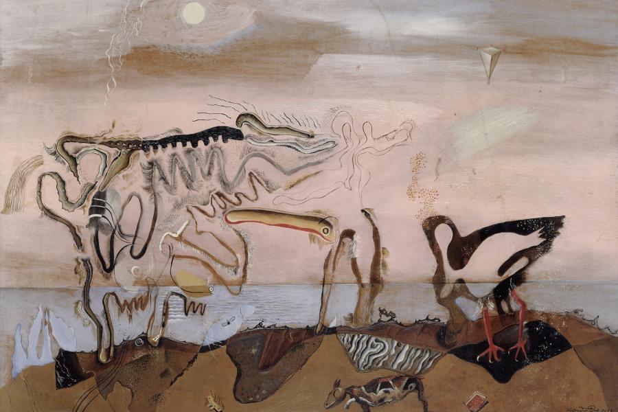 Salvador Dalí, La vache spectrale, 1928 Öl auf Sperrholz, 50 x 64,5 cm Centre Pompidou, Paris, Musée national d’art moderne / Centre de création industrielle, Achat de l‘Etat, 1974, Attribution, 1974 Foto: Centre Pompidou, MNAM-CCI, Dist. RMN-Grand Palais / Jean-Claude Planchet © Salvador Dalí, Fundació Gala-Salvador Dalí / 2023, ProLitteris, Zurich