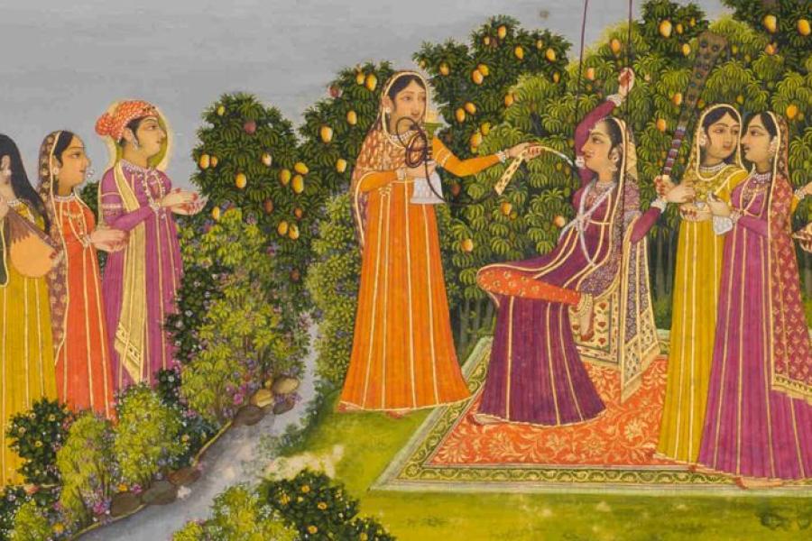 Frauen beim Musizieren und Feiern unter einem großen Mangobaum, Detail, Indien, 18. Jahrhundert © Staatliche Museen zu Berlin, Museum für Islamische Kunst / Johannes Kramer