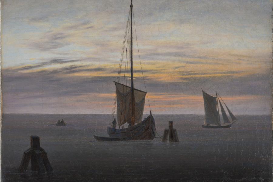 Caspar David Friedrich: Fischerboote auf der Ostsee (Abend am Meer), um 1825/1826, Museum Georg Schäfer, Schweinfurt © bpk, Museum Georg Schäfer, Schweinfurt (Foto: Peter Leutsch)