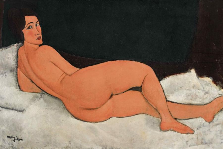 Amedeo Modigliani, Auf der Seite liegender Frauenakt, 1917, Nahmad Collection, © Nahmad Collection