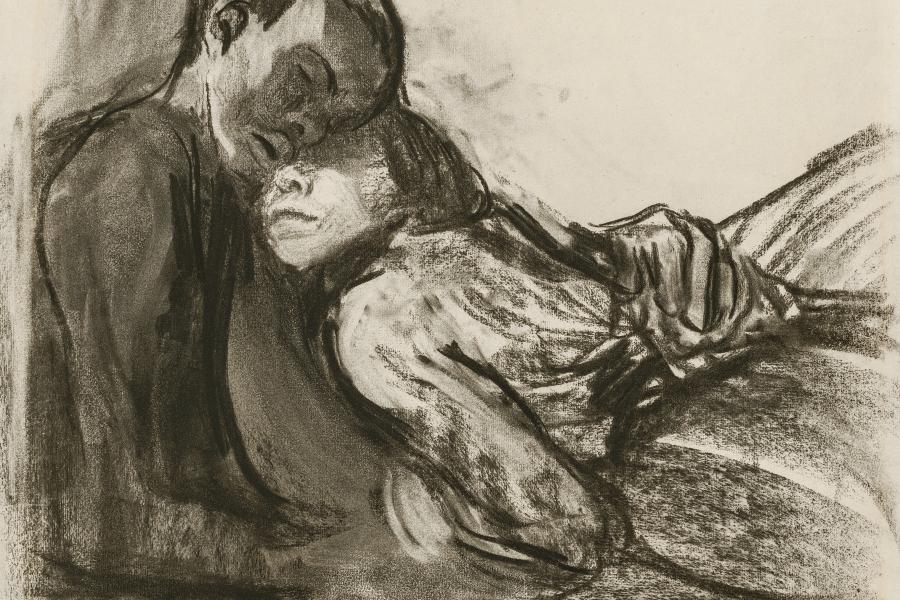 Käthe Kollwitz, Liebespaar, sich aneinander schmiegend, 1909/1910 Kohle, gewischt, auf Ingres- Bütten, 56 x 48,2 cm Käthe Kollwitz Museum Köln