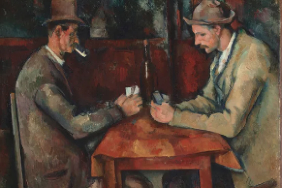 Paul Cézanne. (This link opens in a new tab). The Card Players, 1894–1895 Oil on canvas 47.5 cm × 57 cm (18.7 in × 22 in) Musée d'Orsay. (This link opens in a new tab)., Paris