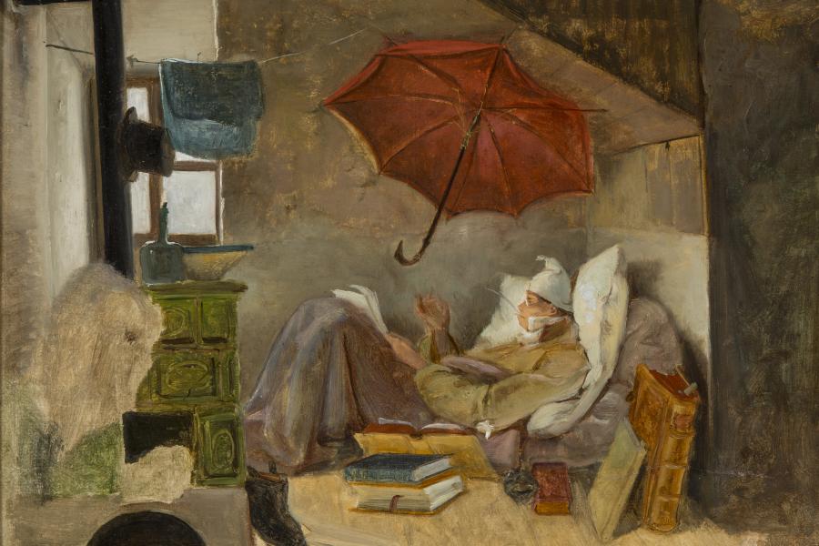 Carl Spitzweg, Der arme Poet (Entwurf), etwa 1837, Öl auf Papier, montiert auf Karton, Grohmann Museum at Milwaukee School of Engineering © Grohmann Museum